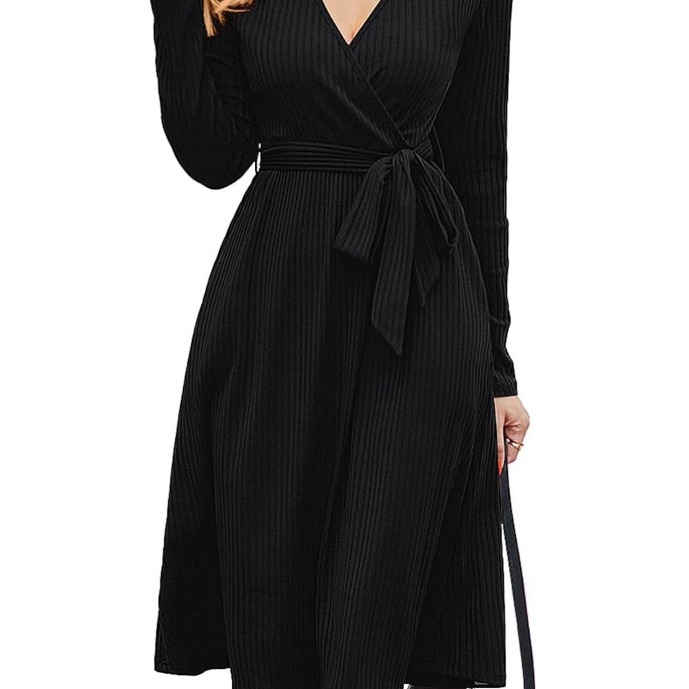 Black Long Sleeve Wrap Dress